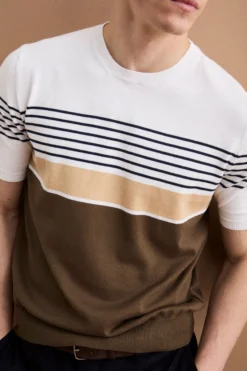 T-Shirt a Righe in Maglia di Cotone - BIANCO RIGATO