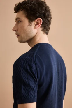 T-Shirt a Rombi in Cotone Crêpe - BLU NOTTE