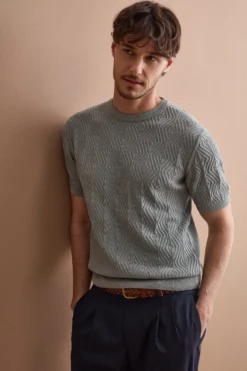 T-Shirt a Rombi in Cotone Crêpe - GRIGIO CHIARO