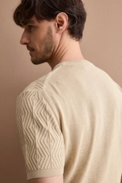 T-Shirt a Rombi in Cotone Crêpe - SABBIA