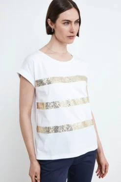 T-shirt con Strass in Cotone - BIANCO