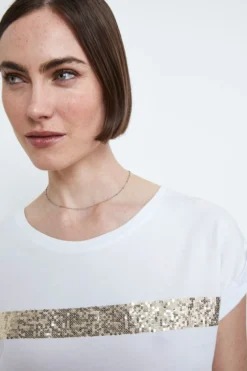 T-shirt con Strass in Cotone - BIANCO