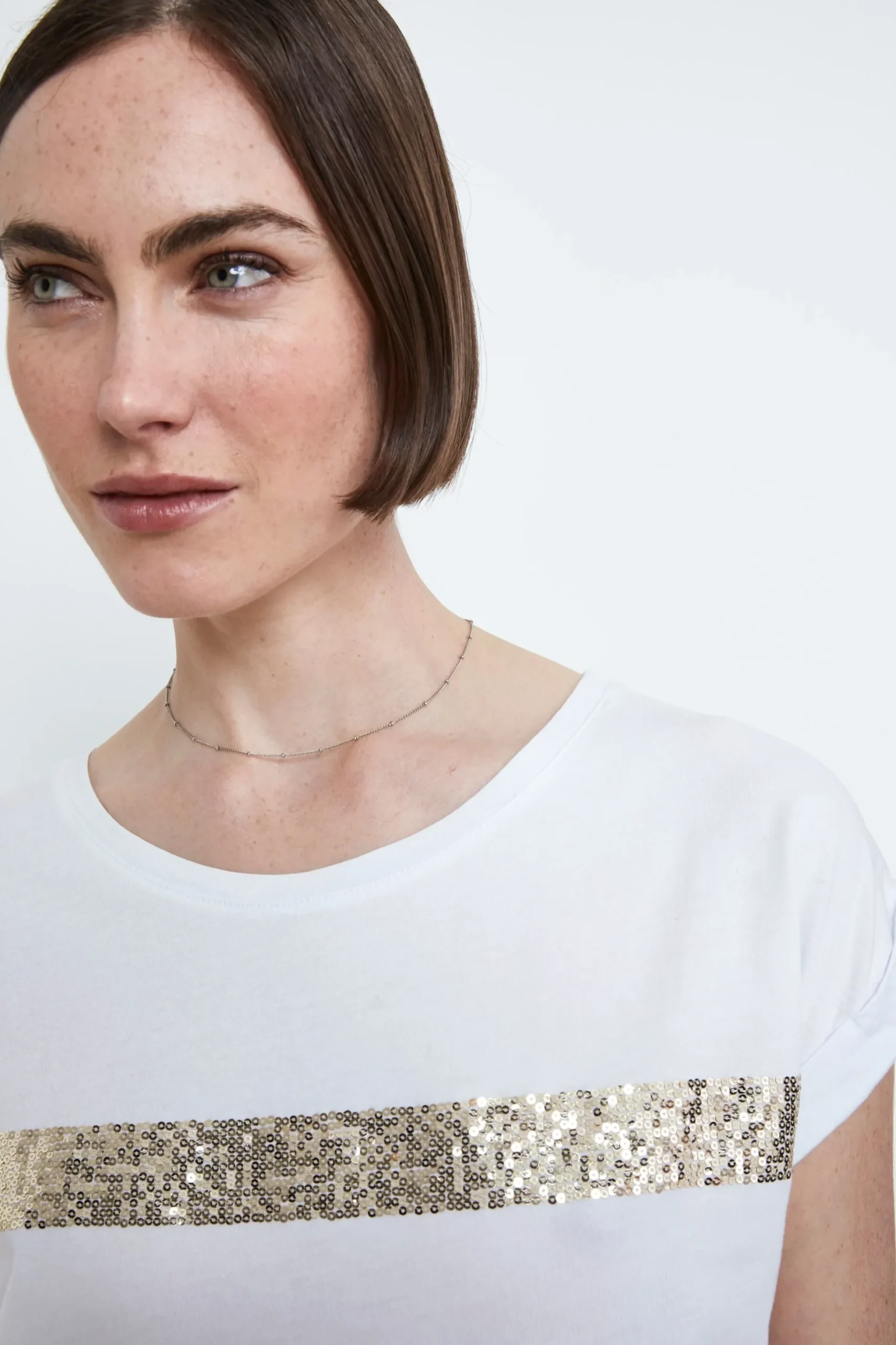 T-shirt con Strass in Cotone - BIANCO