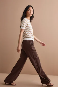 T-Shirt Cropped a Righe in Lino e Cotone - BIANCO/BEIGE