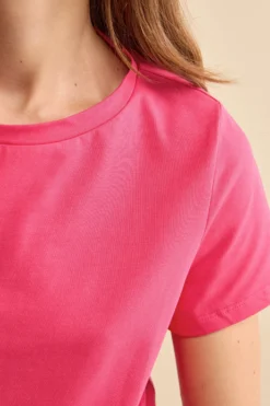 T-Shirt Girocollo in Cotone Elasticizzato - FUXIA