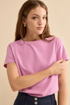 T-Shirt Girocollo in Cotone Elasticizzato - ORCHIDEA