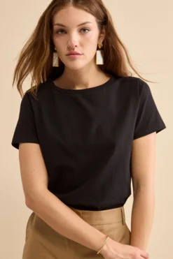 T-Shirt Girocollo in Cotone Elasticizzato - NERO