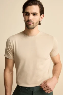 T-Shirt Girocollo in Jersey di Cotone - SABBIA