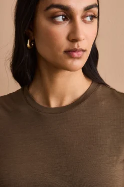 T-Shirt Girocollo in Lana Merino - TORTORA