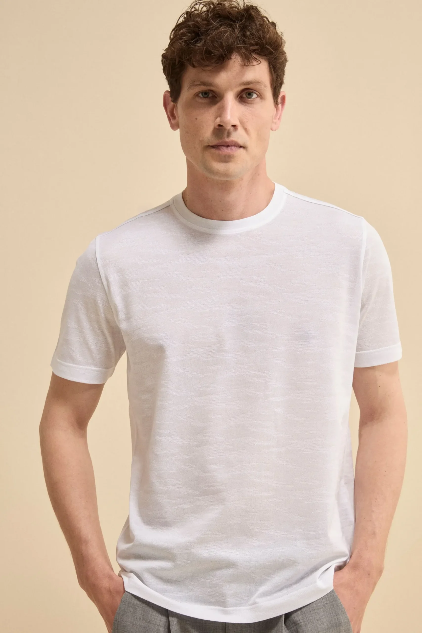 T-shirt in Filo di Scozia Motivo Jacquard - BIANCO