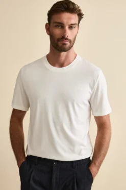 T-Shirt in Misto Cotone e Bambù - BIANCO