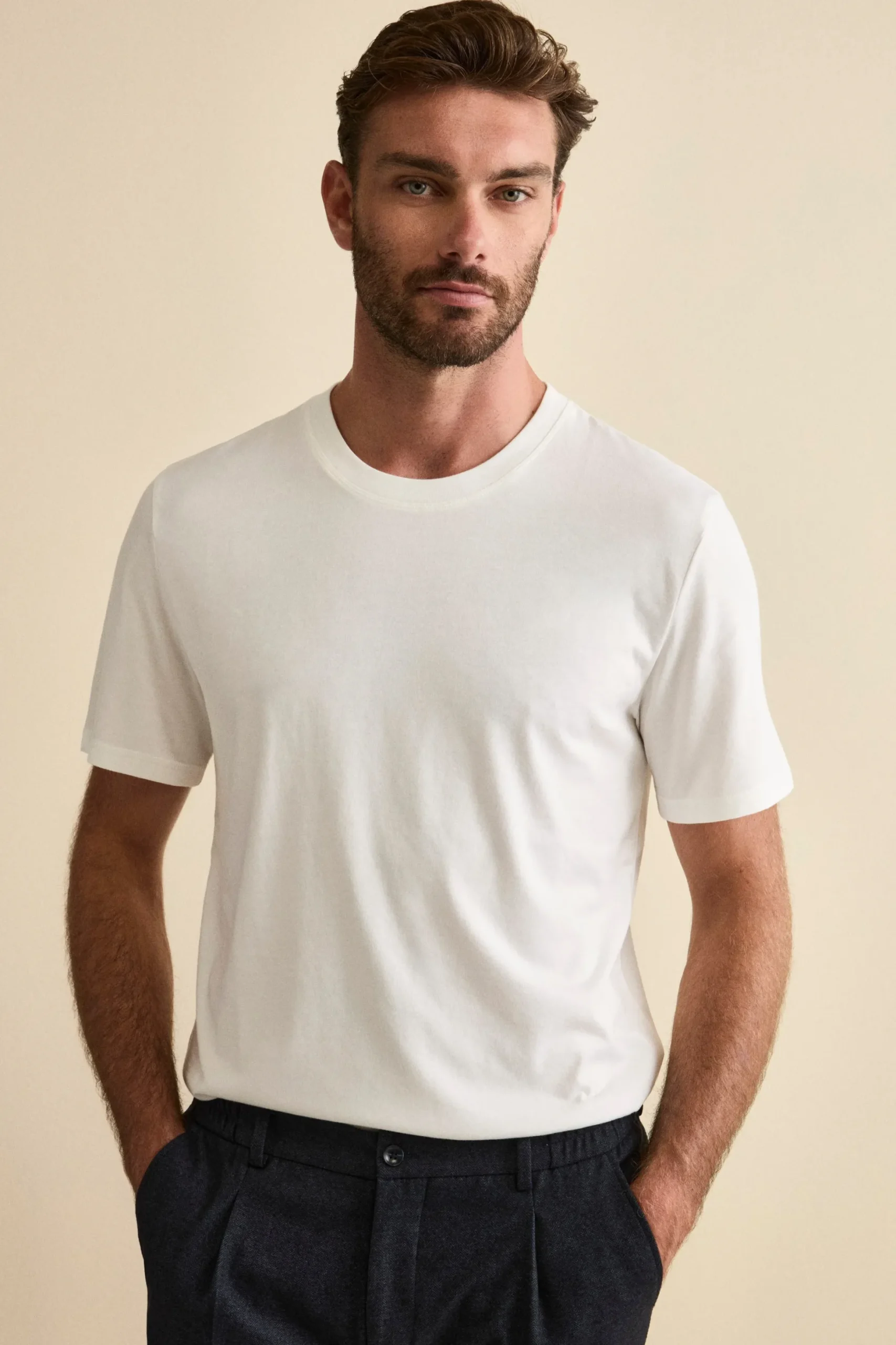 T-Shirt in Misto Cotone e Bambù - BIANCO