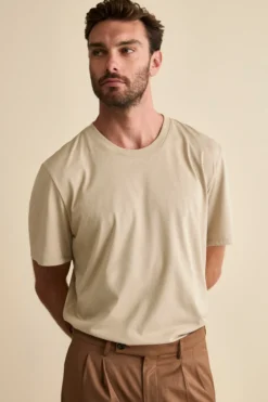 T-Shirt in Misto Cotone e Bambù - SABBIA