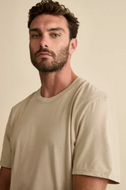 T-Shirt in Misto Cotone e Bambù - SABBIA
