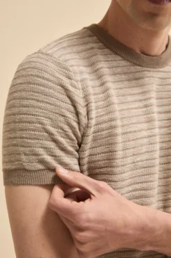 T-Shirt Jacquard in Misto Lino - NOCCIOLA
