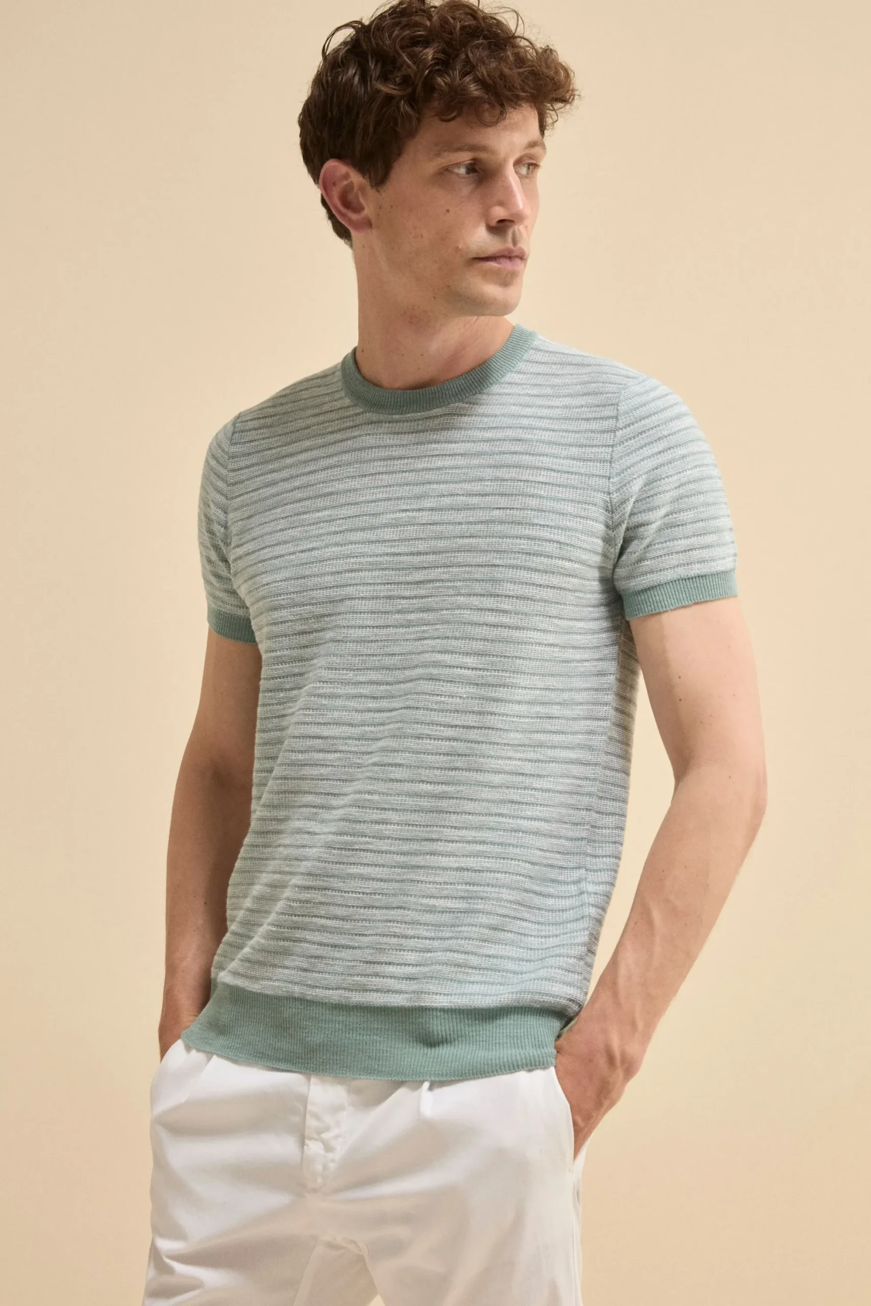 T-Shirt Jacquard in Misto Lino - SALVIA