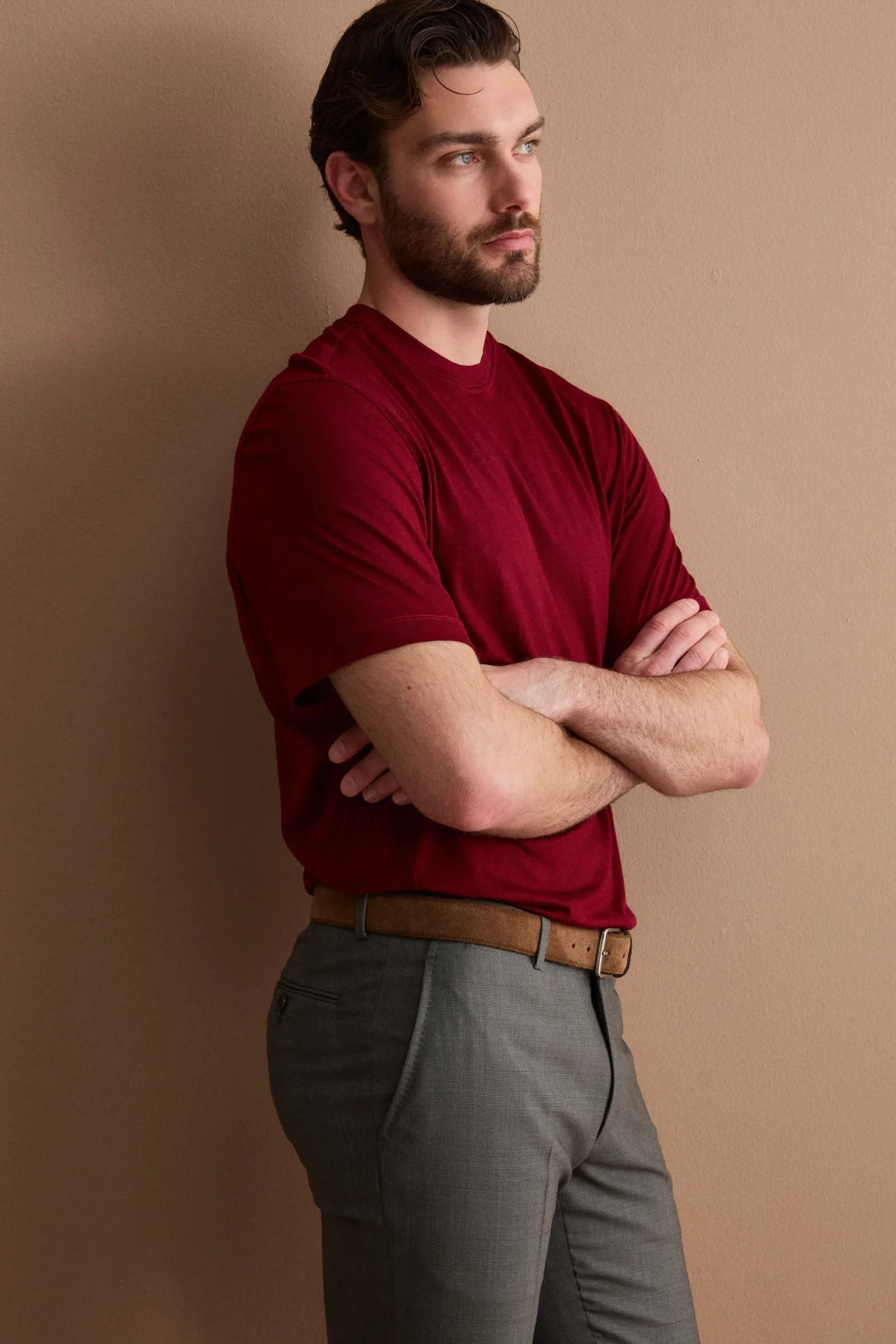 T-Shirt Regular Fit in Lana Merino - BORDEAUX