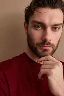 T-Shirt Regular Fit in Lana Merino - BORDEAUX
