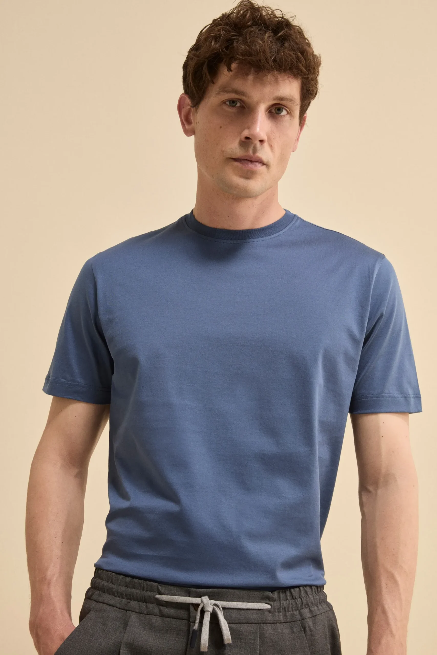 T-Shirt Slim in Filo di Scozia - AZZURRO