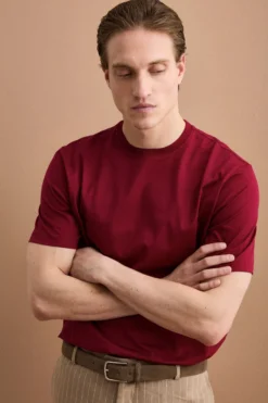 T-Shirt Slim in Filo di Scozia - BORDEAUX
