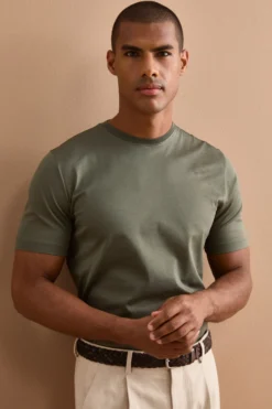 T-Shirt Slim in Filo di Scozia - VERDE MILITARE